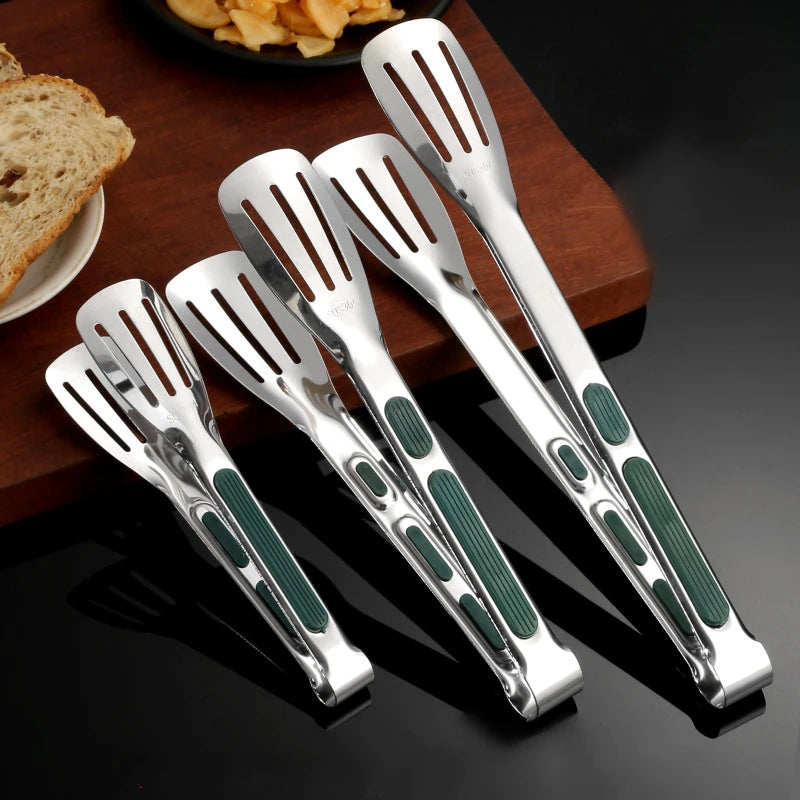 Anti-Slip Stainless Steel Kitchen Food Tongs Grill Meat Bread Serving Clip Barbecue Buffet Clamp Cooking Accessories 7/9/12 Inch