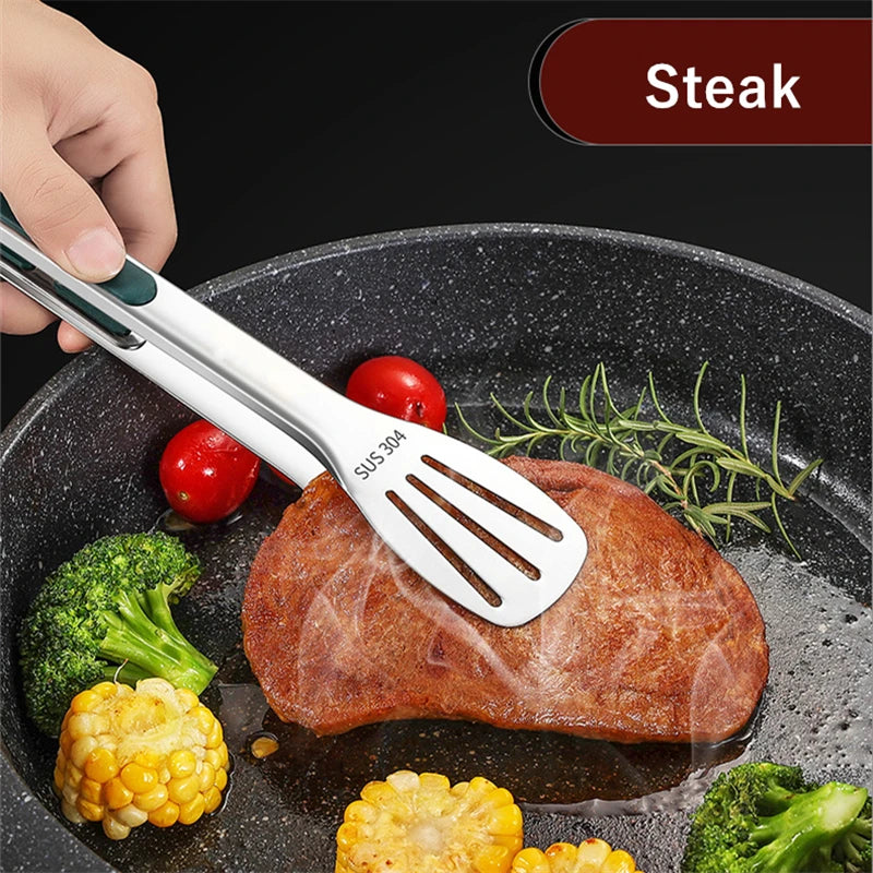 Anti-Slip Stainless Steel Kitchen Food Tongs Grill Meat Bread Serving Clip Barbecue Buffet Clamp Cooking Accessories 7/9/12 Inch