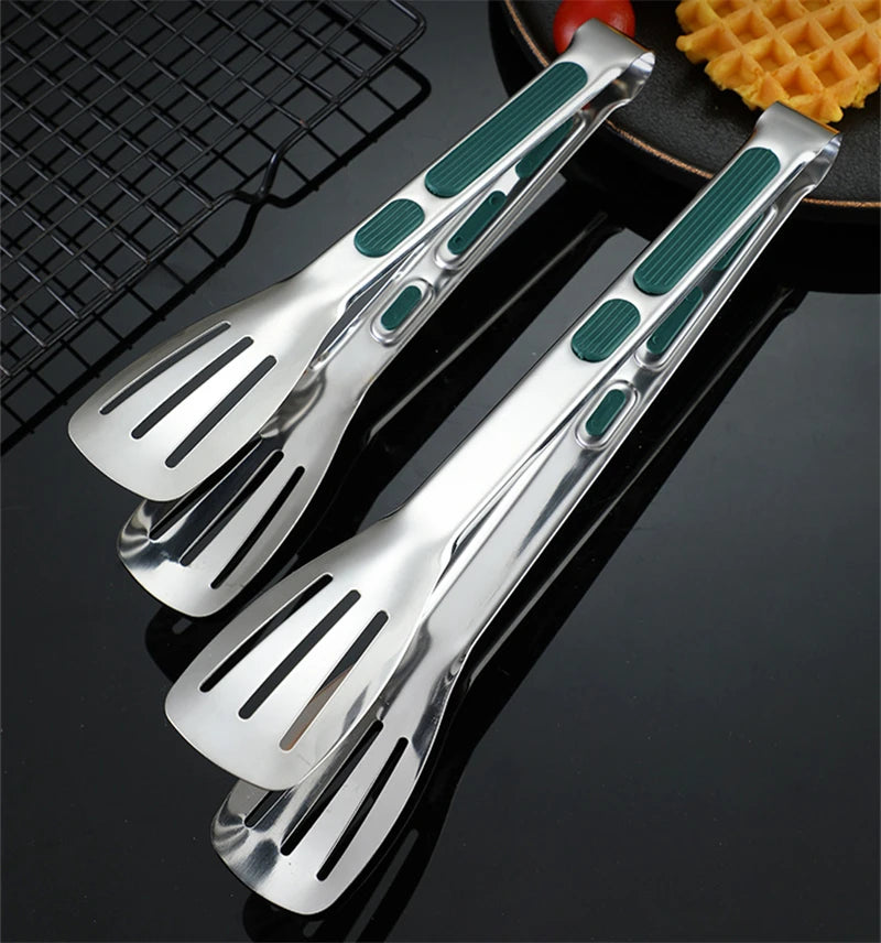 Anti-Slip Stainless Steel Kitchen Food Tongs Grill Meat Bread Serving Clip Barbecue Buffet Clamp Cooking Accessories 7/9/12 Inch